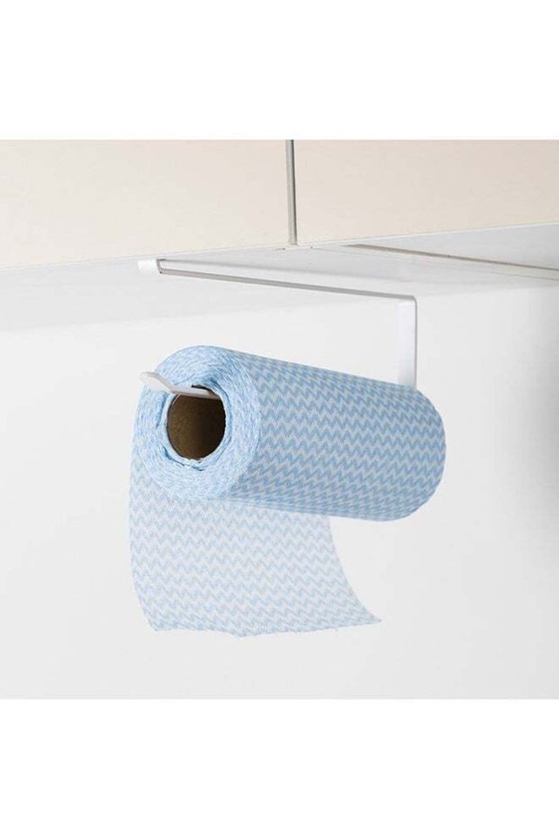 Iron Roll Paper Rack Kitchen Cupboard Hanging Towel Holder White 26x12x10.8cm