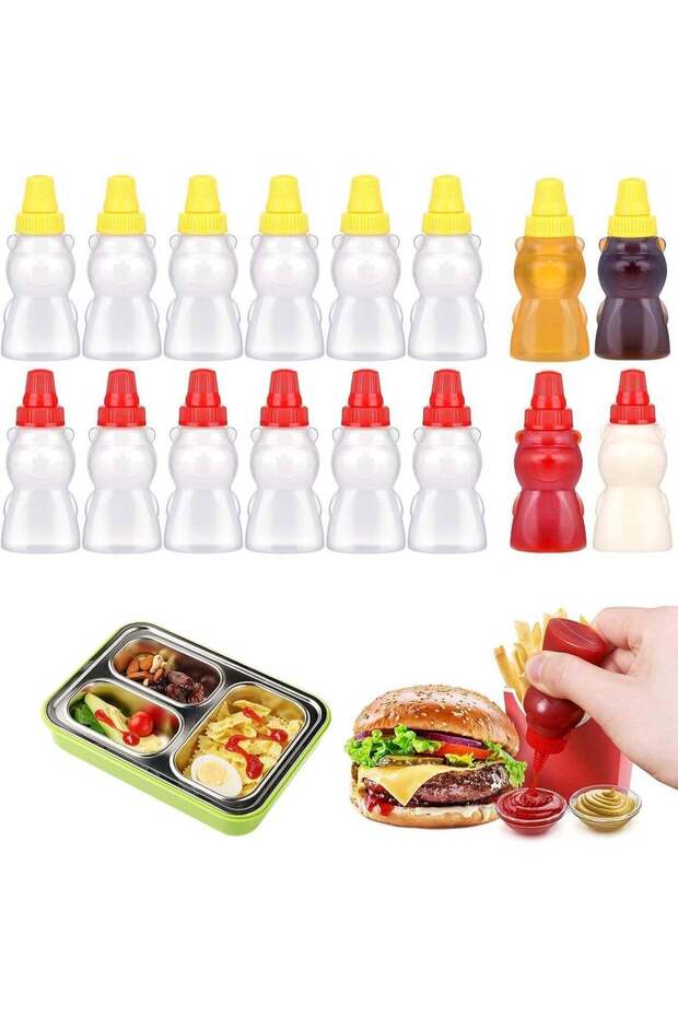 16Pcs Mini Condiment Squeeze Bottles, Mini Ketchup Bottle For Lunch Box, Plastic Portable Mini Cond