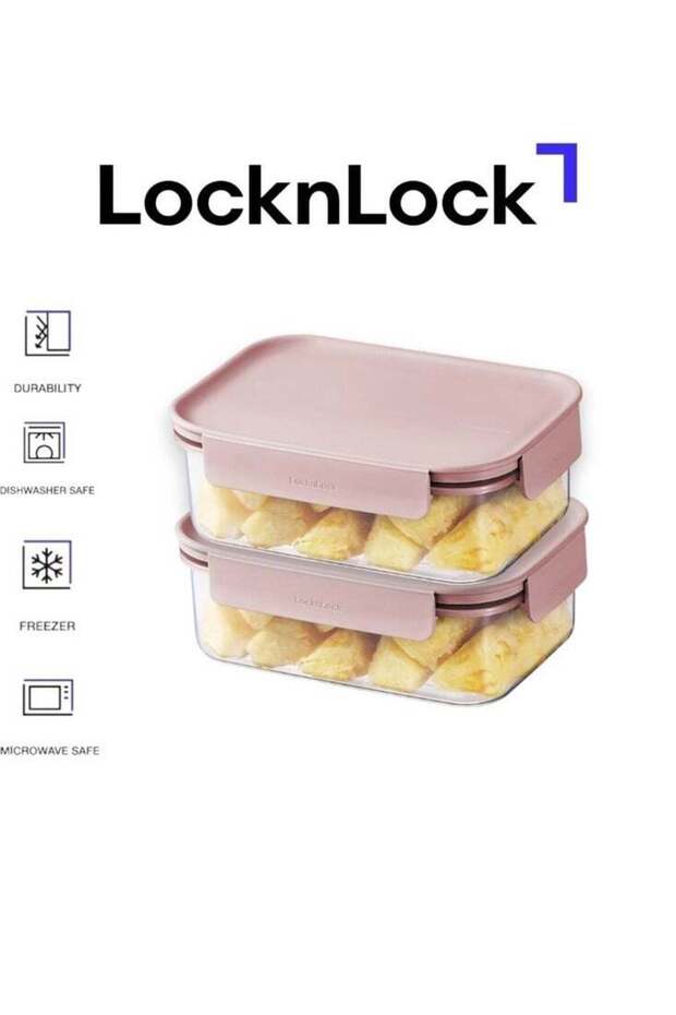 LocknLock Classic Plus Rectangle Food Container 420ml (PACK of 2) – Pink, Airtight & Microwave Safe
