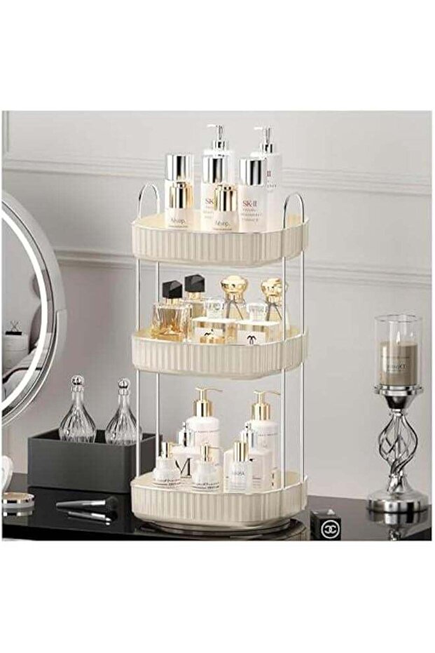 3 Tiers Bathroom Organizer Countertop Storage Spinning, 360 Rotating Makeup Organizer for Vanity, L