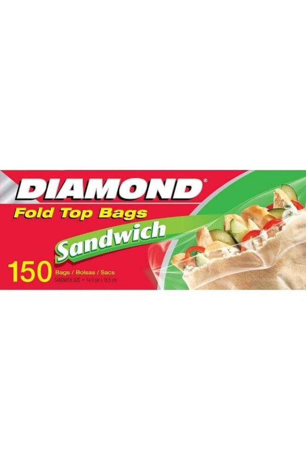 Diamond Fold Top Sandwich Bags, 150 Count, Medium Size