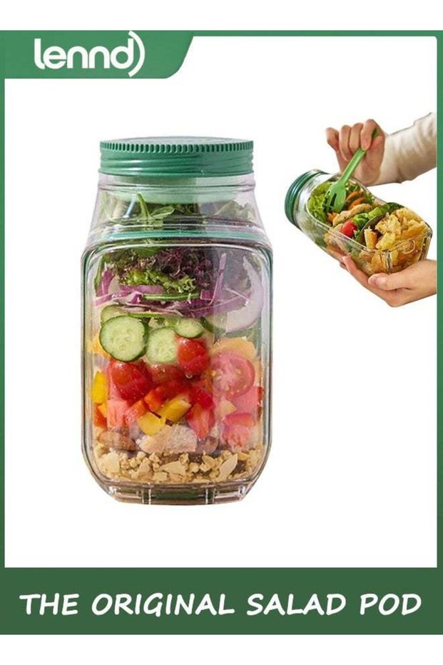 The Original Salad Pod, Salad Pod Jar Side Open, Portable Salad Container, Snack Box with Lid, Suit