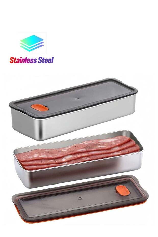 Bacon Container for Refrigerator,2PCS Bacon Storage Containers with Lids Airtight,304 Stainless Ste