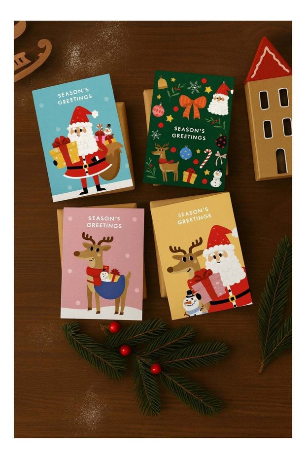 Seasons Greetings, 4 Mini Greeting Card Pack