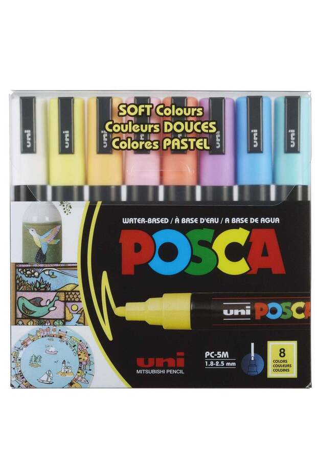 POSCA 8-Color Paint Marker Set, PC-5M Medium, Soft Colors