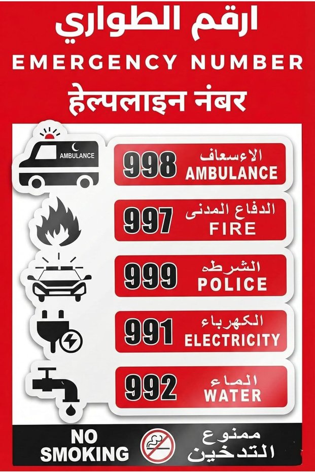Emergency Contact Number Sticker A4 Size 20x30cm - Weatherproof Vinyl Decal with Strong Adhesive -