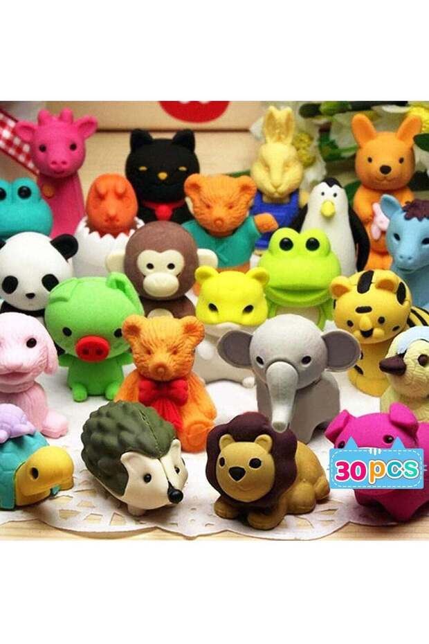 30 PCS Animal Erasers Desk Pets, 3D Mini Pencil Eraser Fun Party Favors for School Supplies Classro