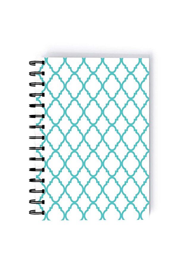 Spiral A5 Notebook Arabic Pattern Rectangles Blue and White Aesthetics