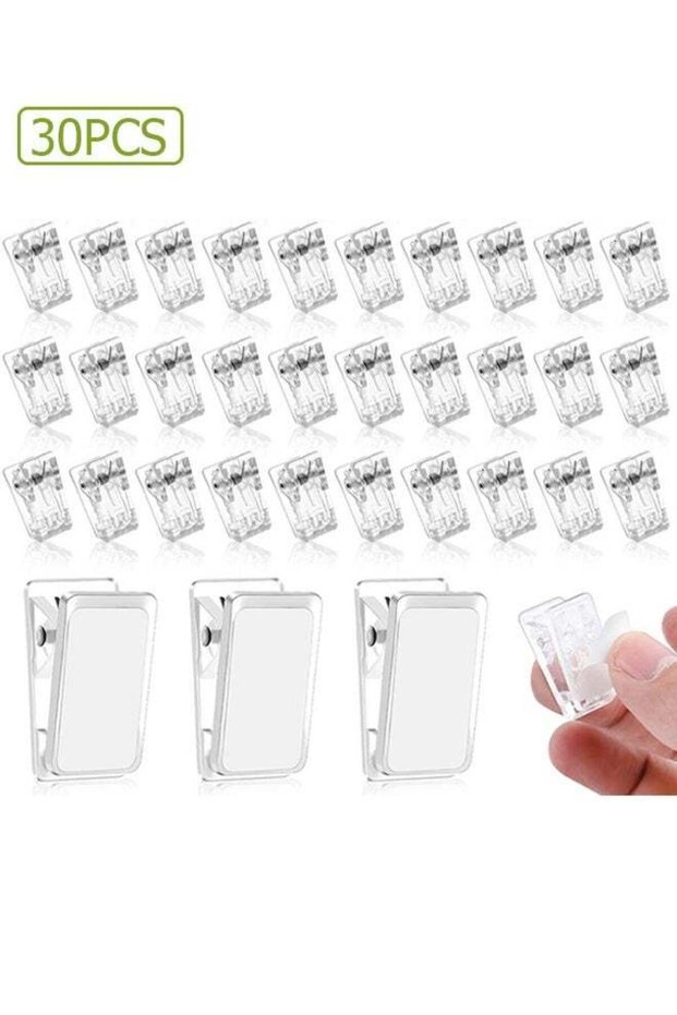 30 Pieces Self Adhesive Clear Clips - Tapestry Wall Hanging Clips, Plastic Hanging Spring Clips Wal