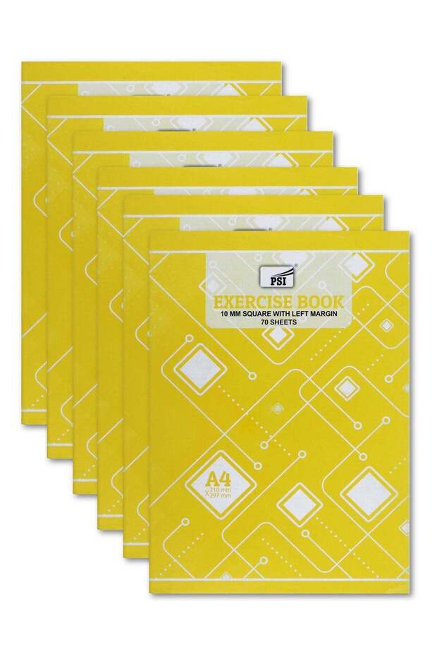 6-Piece A4 Size 10mm Square Lined Notebook 70 Sheets Per Book
