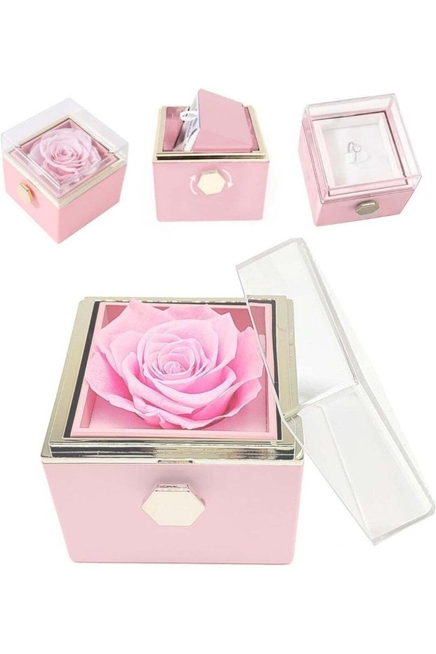 Rose Ring Box, Unique Spinning Design with Soft Velvet Interior, Romantic Ring Presentation Box for