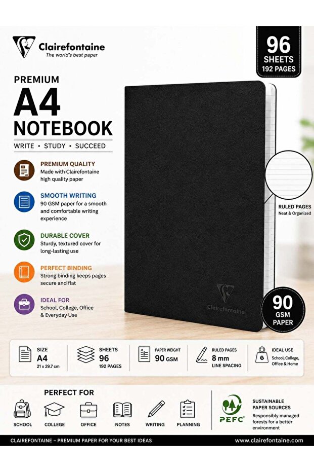 1-Piece A4 Size Single Line Notebook Paper Cover Black