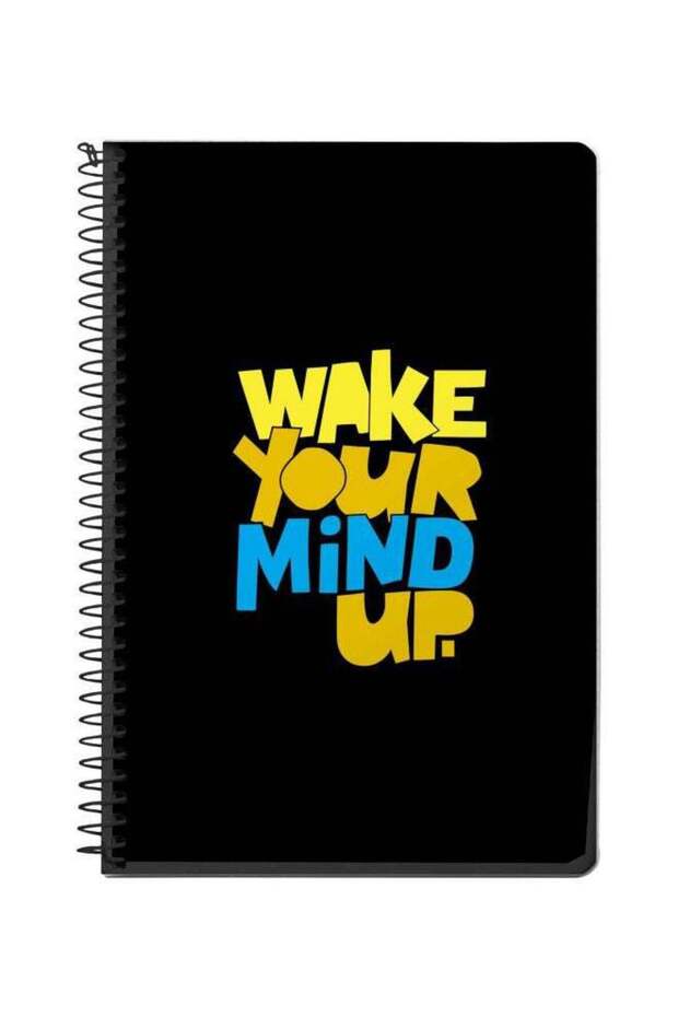A5 Wake Your Mind Up Printed Spiral Bound Notebook Black/Yellow/Blue