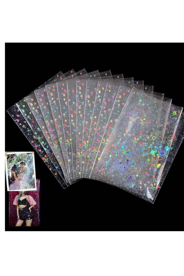 200 Kpop Photocard Sleeves, Holographic Star Gemstone Protectors, 61x88mm, Perfect for Collectors!