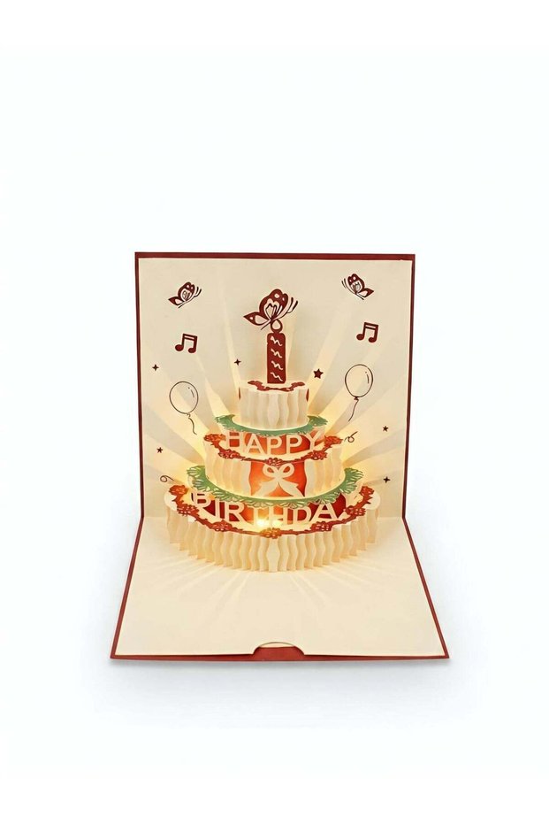 Handcrafted 3D Musical Pop Up Birthday Card, Premium Paper with LED Light & Note Card