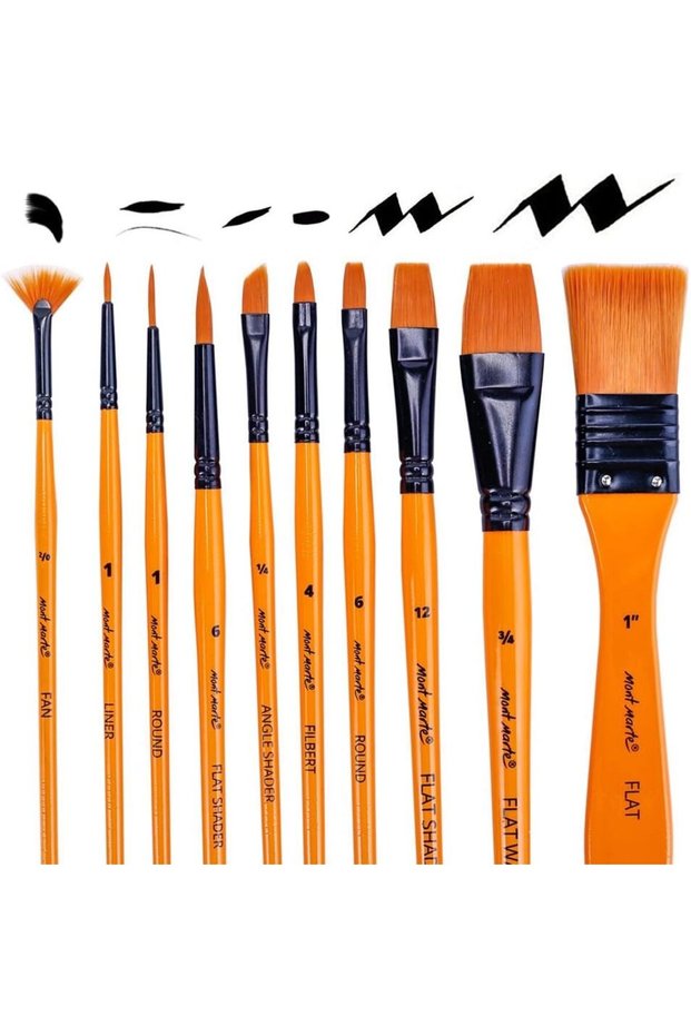 Mont Marte Acrylic Brush Set - 11 Piece Professional Taklon Brushes for Painting