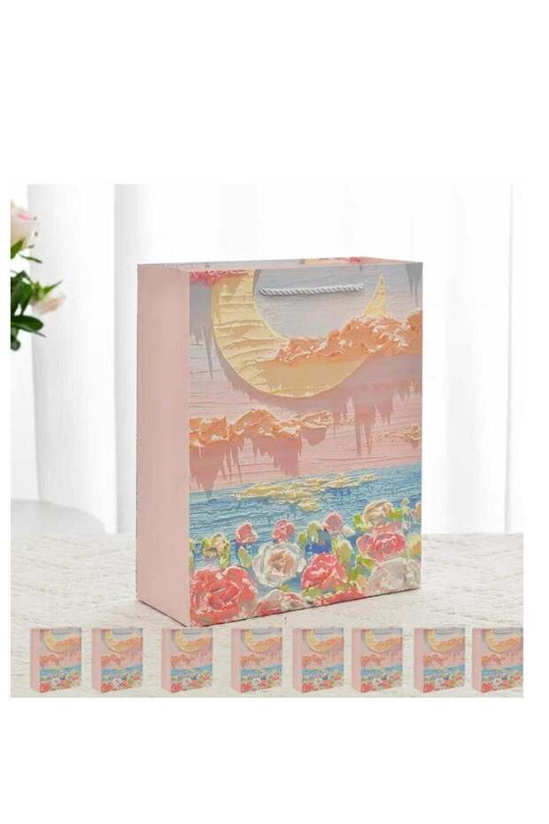10 Pieces Luxury Ramadan Eid Gift Bags Foldable Reusable Paper Bags Creative 3D Oil Painting the Fl