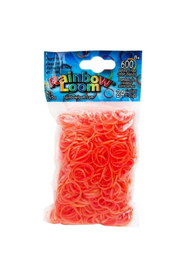 Choon S Design Llc Rainbow Loom Pearl Neon Orange/Neon Yellow Rubber Bands With 24 C-Clips (600 Cou
