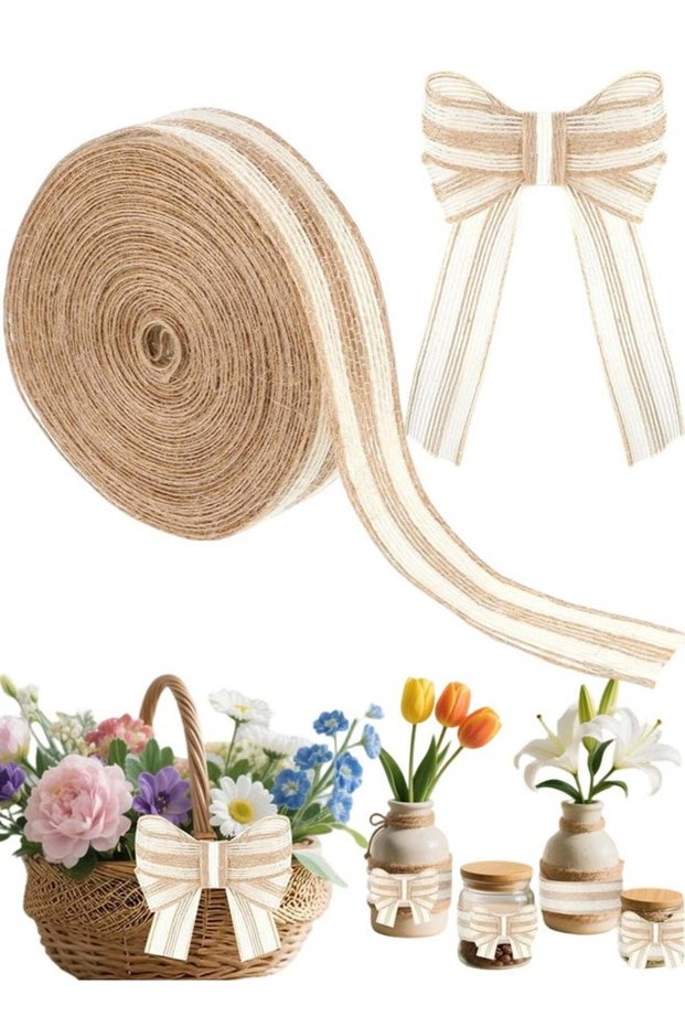 10 Yards Natural Rustic Burlap Ribbon, 1 Inch Wide Jute Fabric Ribbon for Wreath Garland Tree Weddi