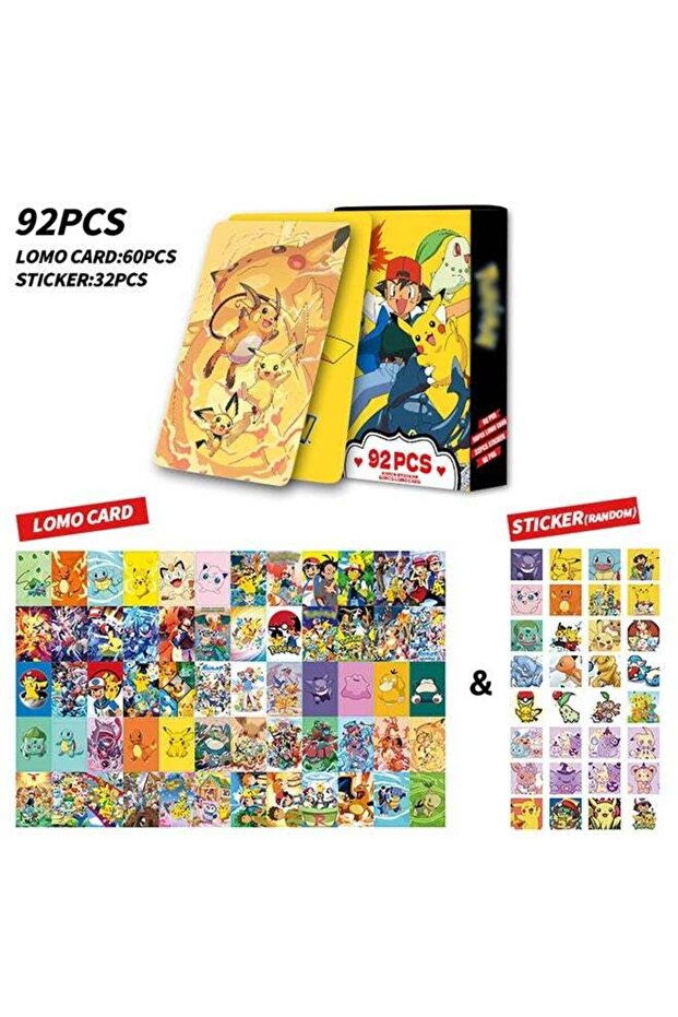 92 PCS Pokémon LOMO Card - Laser Card - 60 PCS Double-sided LOMO card - 30 PCS Random Stickers - Ca