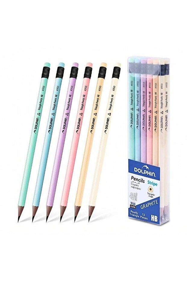 Dolphin HB Pearly Triangular Graphite Pencils – Pack of 12, Smooth Writing, Comfortable Grip, Durab