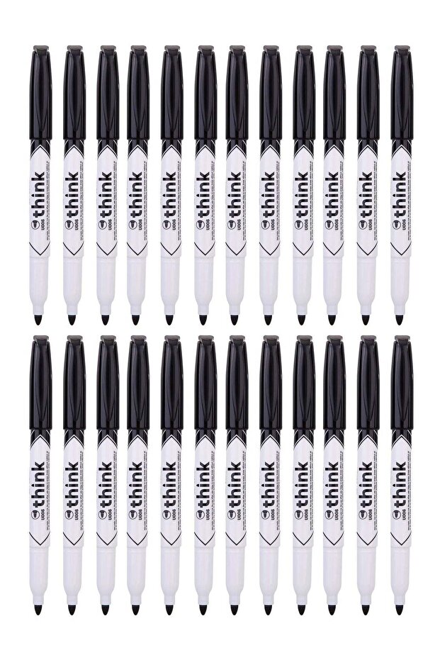 24-Piece Slim White Board Marker Round Tip Black Ink
