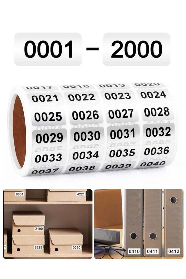 0001-2000 Consecutive Number Stickers Self Adhesive Waterproof Vinyl Inventory Classification Label