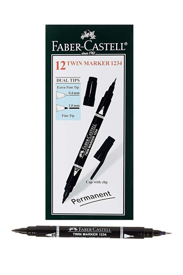 12-Piece Dual Tip Twin Permanent Marker Black Ink