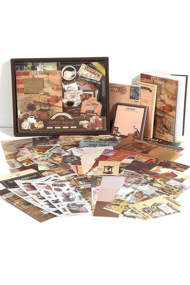 123-Piece Brown Vintage Scrapbook Accessory Set Aesthetic Bullet Junk Journal Kit With Journaling S