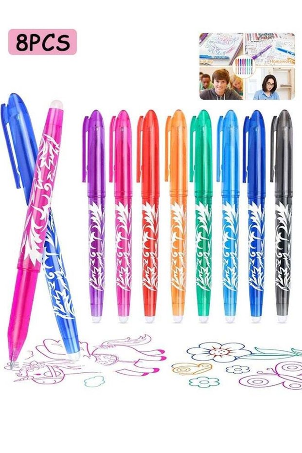 8 Pcs Erasable Pens Erasable Rollerball Pen with Ink Eraser Pen - 0.5mm Tip Rubber Pen Erasable Gel