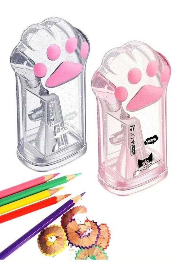 2 Pieces Cute Cat Paw Pencil Sharpener Manual Pencils Sharpeners with Lid for Office Home School Su