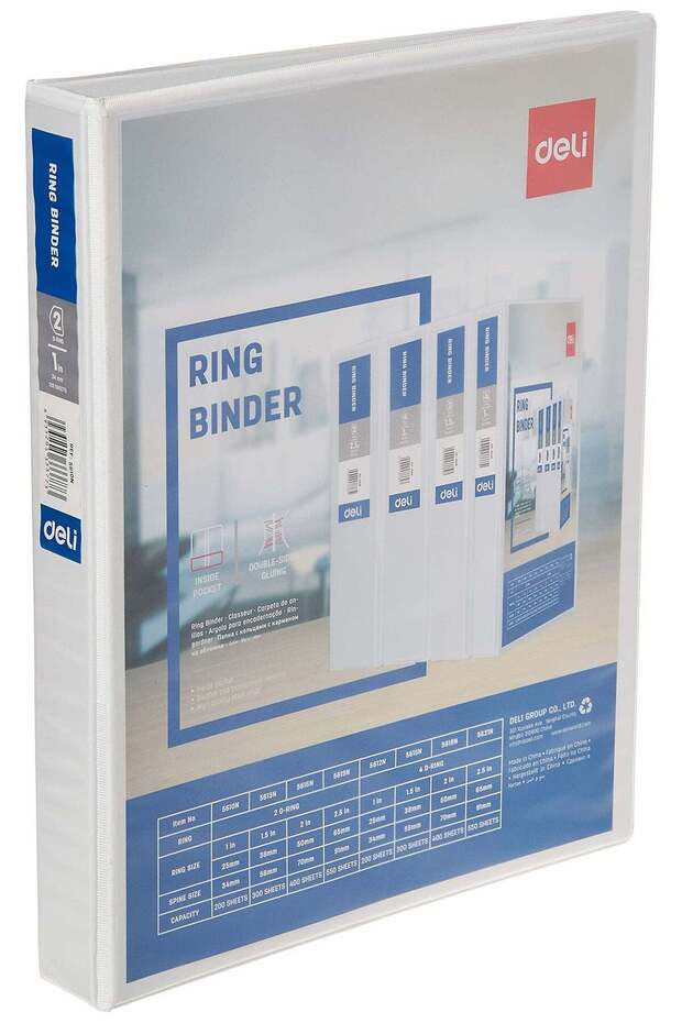 Deli E5610N D-Ring File Binder – 2.5 cm A4, 2-Hole, White