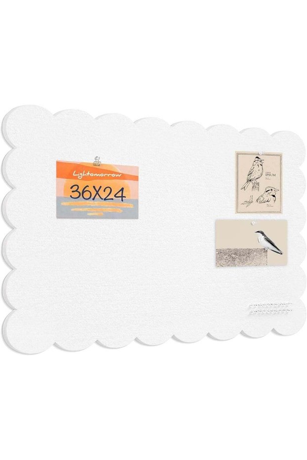 Wavy‑Scalloped Edge Felt Bulletin Board, White 36×24 Inch, Wall Mounted Pin Notice Board, Decorativ