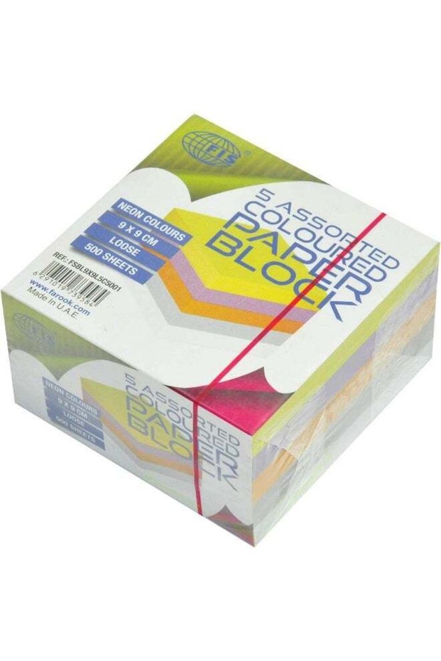 FIS Color Paper Block - 90x90mm, 500 Sheets, Assorted Neon Colors