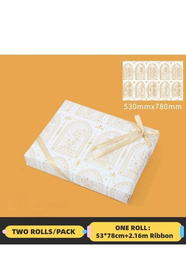 Luxury Gift Wrapping Paper Flower Gallery Gold Foil Elegant Design Gift Box Package 2 Rolls with Ri