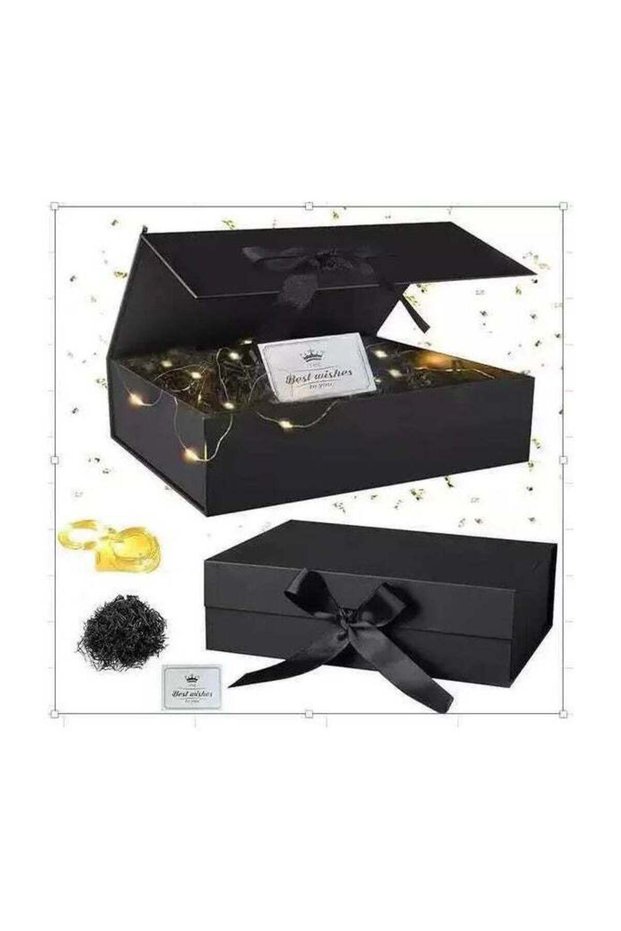 Gift Box Gift Packing with Card, Raffia, and String Lights for New Year Wedding Eid Birthday Father