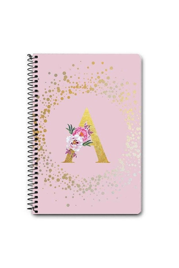 Designer A5 Spiral Notebook Memo Notepad Journal - Custom Monogram Initial Letter Floral Pattern Al