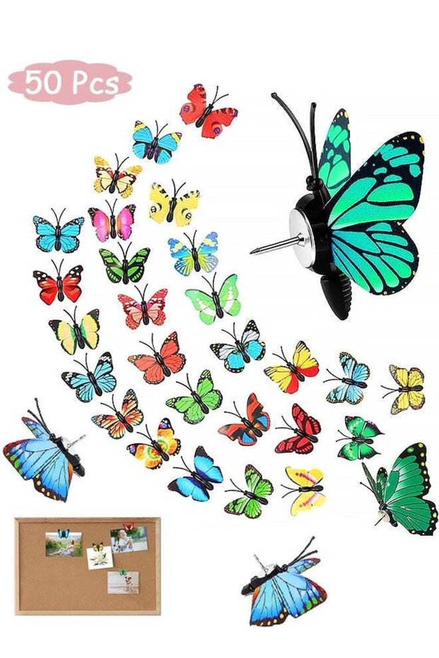 50 Packs Butterfly Decorative Thumb Tacks, Cute Push Pins with Case Colorful Pushpins for Photo Wa