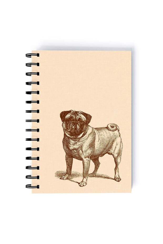 Spiral A4 Notebook Pattern Cute Animal Pug Dog Beige Aesthetics