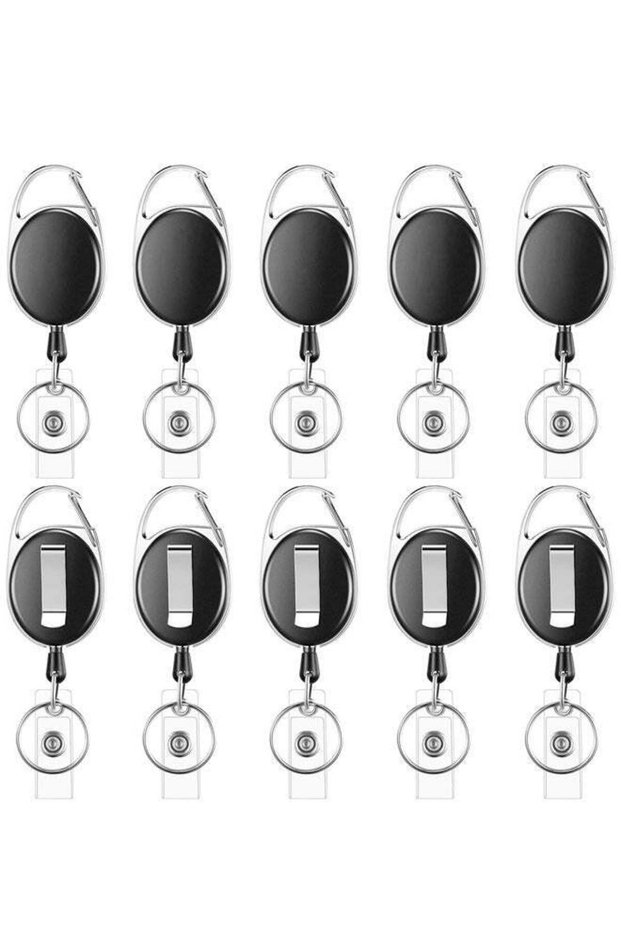 10Packs Heave Duty Retractable Badge Reels with Carabiner Belt Clip and Key Ring, Badge Holders for