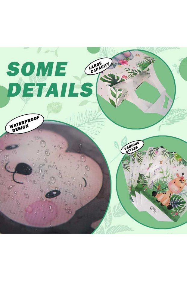 Jungle Themed Favor Bags, 24 Pcs Woodland Animal Print Safari Bags with Handles, Waterproof Non Wov