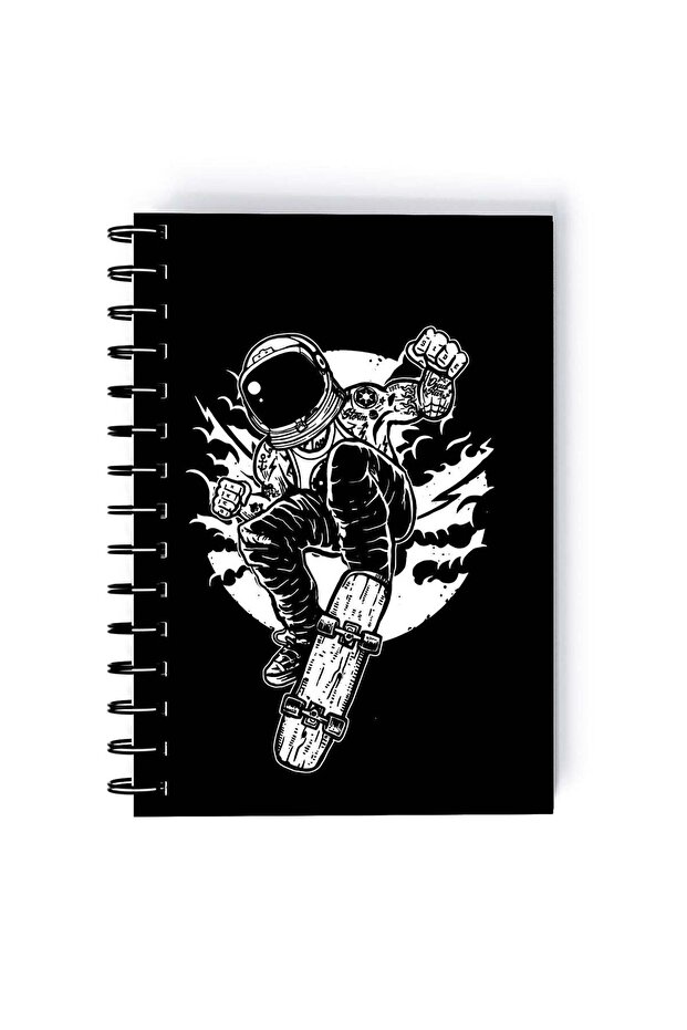 Astronaut Space Skate Rectangle Spiral A5 Notebook Black/White