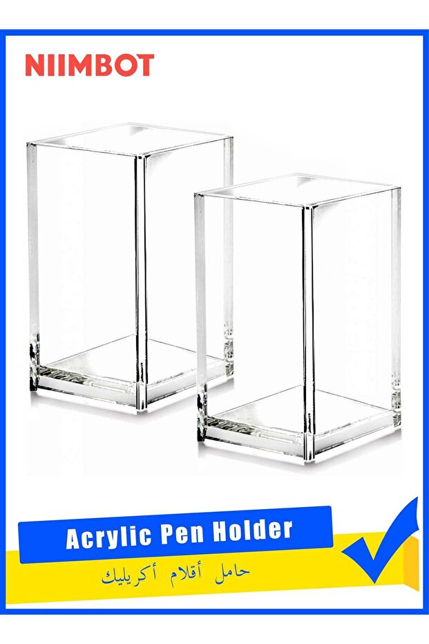 2 Pack Clear Acrylic Pencil Pen Holder Cup, Desktop Pencil Organizer for Office, Modern Makeup Brus