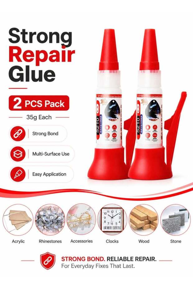 Strong Repair Glue, Multi-Surface Adhesive, 2 PCS Pack, 35g Each