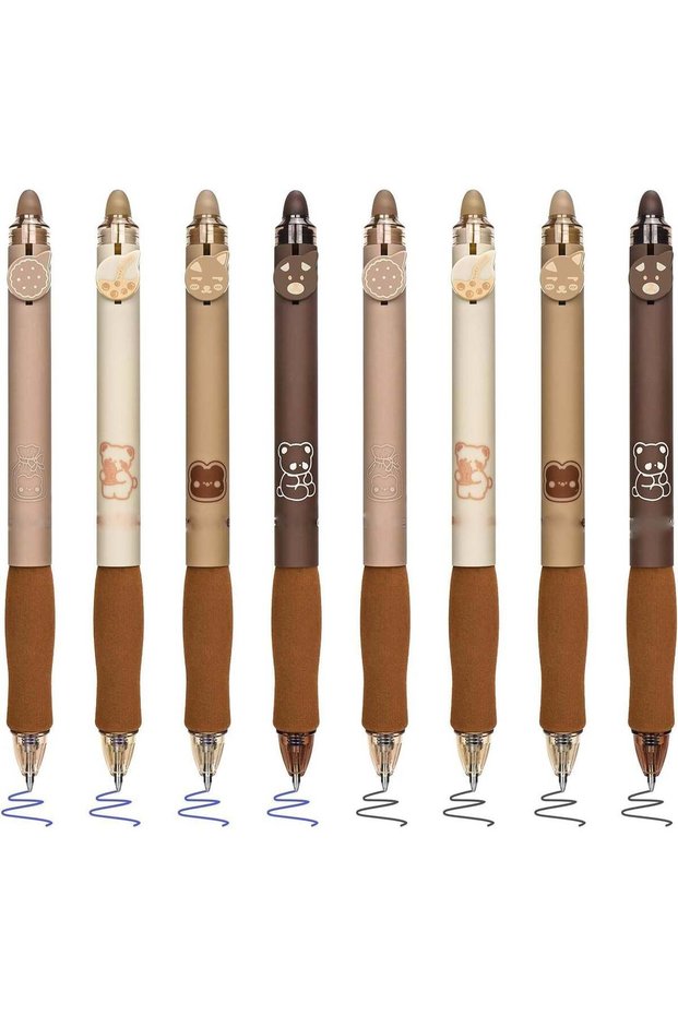 8 Pcs Cute Retractable Erasable Gel Pens, Blue and Black Ink Pen with Eraser Clear, Smooth Writing,