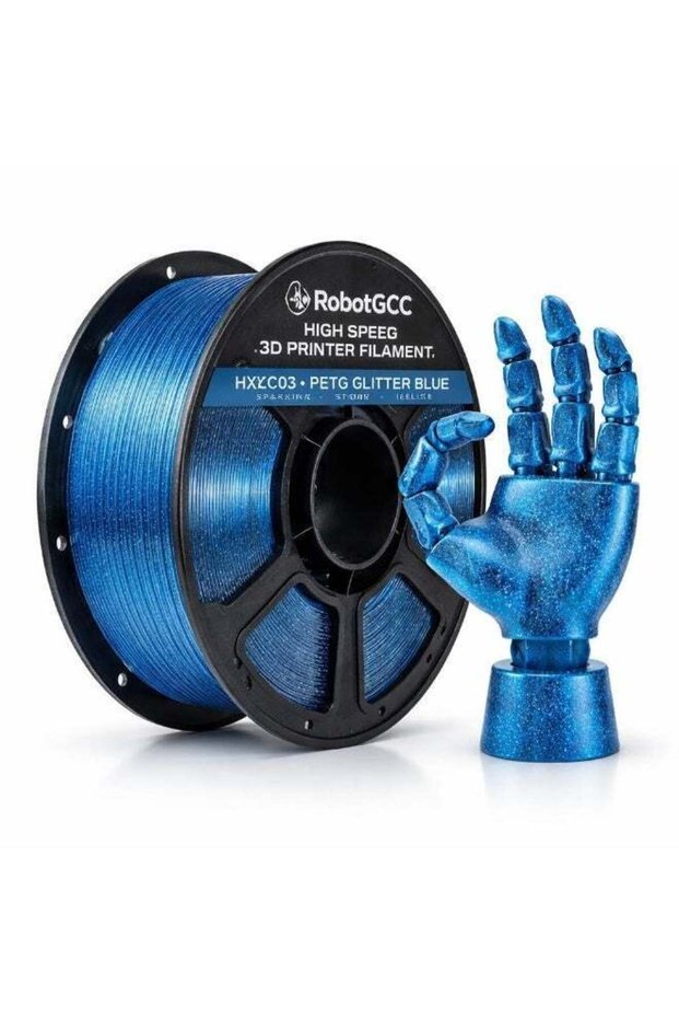 RobotGCC PETG Glitter Blue 3D Printer Filament 1.75mm 1KG, Light-Catching Sparkle, Durable Low-Warp