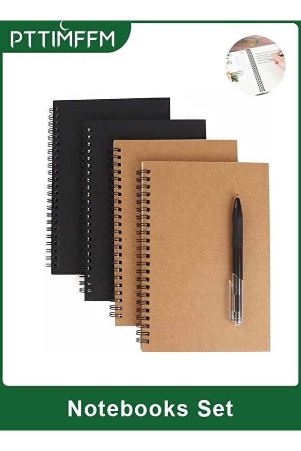 4-Pack A5 Spiral Notebooks with 0.5mm Gel Pen, Portable Journals for Writing, School, Office, Trave