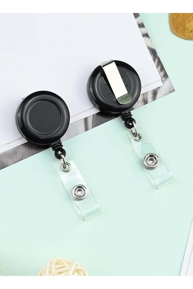[Pack of 2] Black Retractable Badge Reel with Clip – Durable ID Holder with Clear Vinyl Strap – Sec
