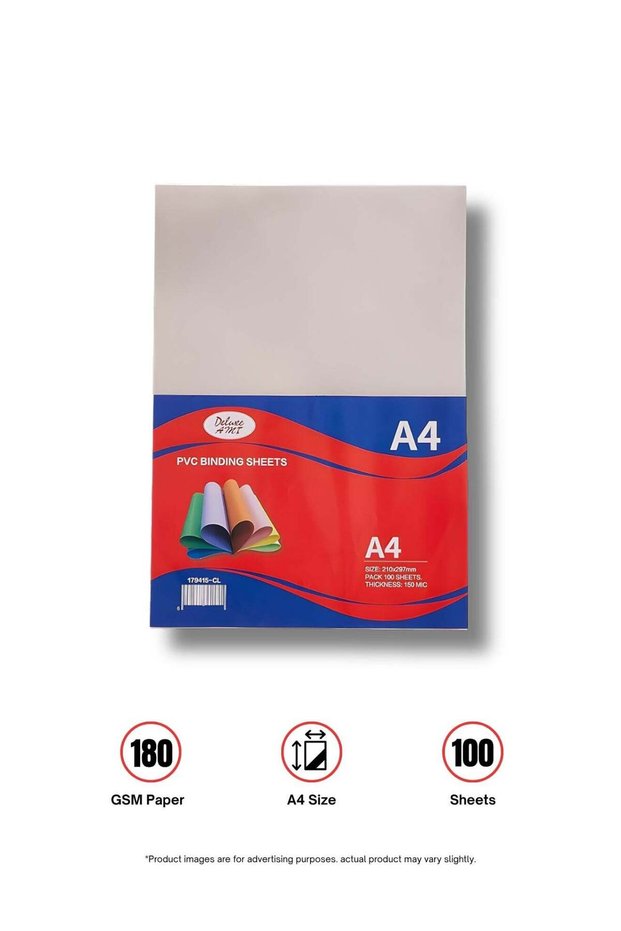PVC Binding Sheets Deluxe A4 180 GSM Durable Cover Sheets – Pack of 100