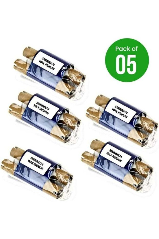 Office maker Pack of 5 – 55mmX74m Transfer Wax Ribbon for Barcode Printers with Ink | Compatible wi